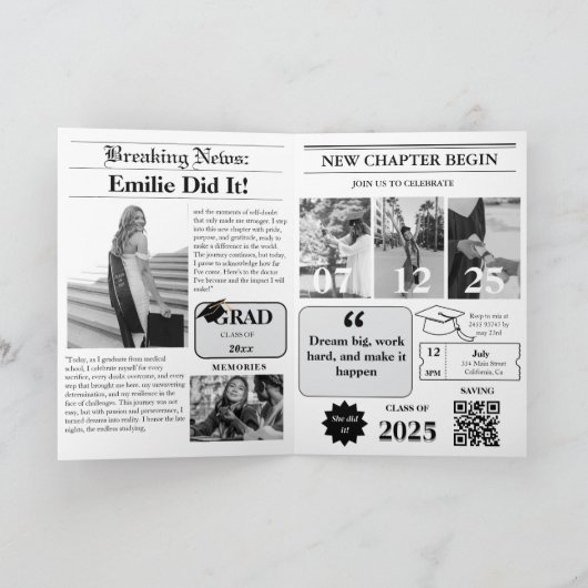 ModernMinimalist Uni-Abschluß Newspaper Einladung (Innenseite)