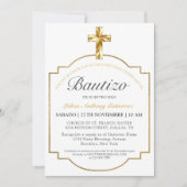 Moderno Blanco Bautismo de Niños Con Cruz Dorada Einladung (Vorderseite)