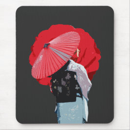 Moderno Vermelho Estilizado Japonesa Arte Mousepad