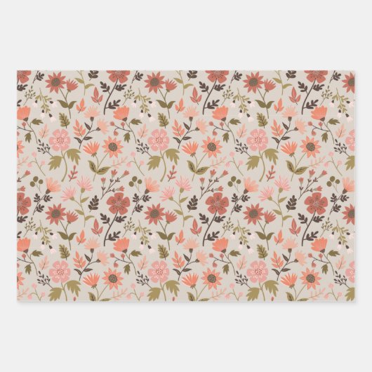 ModernPink Verlasse Blume Botanisches Muster Geschenkpapier Set (Vorderseite)
