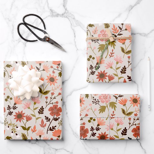 ModernPink Verlasse Blume Botanisches Muster Geschenkpapier Set