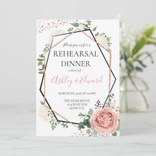 ModernRose Geometric Probe Dinner einladen Einladung (Stehend Vorderseite)