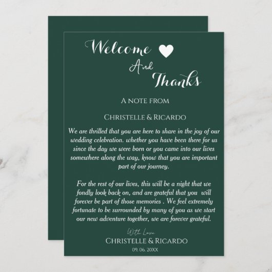 Modernsmaragdgrün Willkommen und danke Ihnen Hochz (Vorne/Hinten)