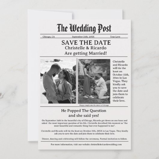 Modernste Zeitung Hochzeit speichern das Datum Einladung (Vorderseite)