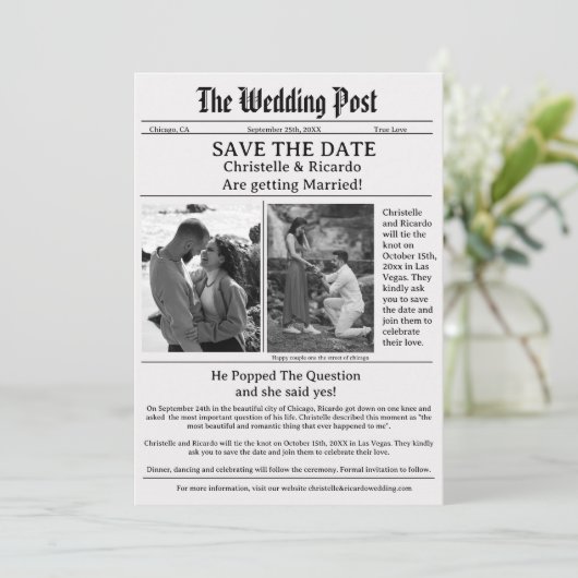 Modernste Zeitung Hochzeit speichern das Datum Einladung (Stehend Vorderseite)