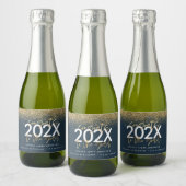 Modernster Glitzer-Abschluss mit blauer und golden Schaumweinetikett (Flaschen)