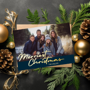 Modernster Weihnachtsgruß 1 Foto Navy Karo Folien Feiertagspostkarte