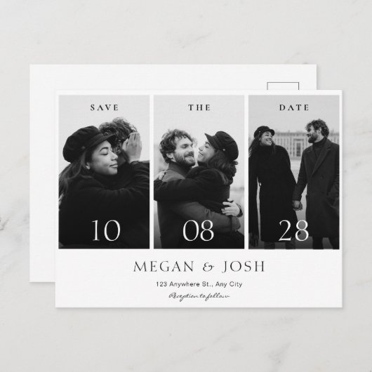 Modernstes Foto für Hochzeiten in Schwarzweiß Ankündigungspostkarte (Vorne/Hinten)