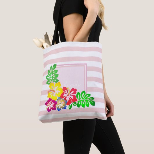 ModernStriped, Hawaii Hibiskus - Personalisiert Tasche (Von Nahem)