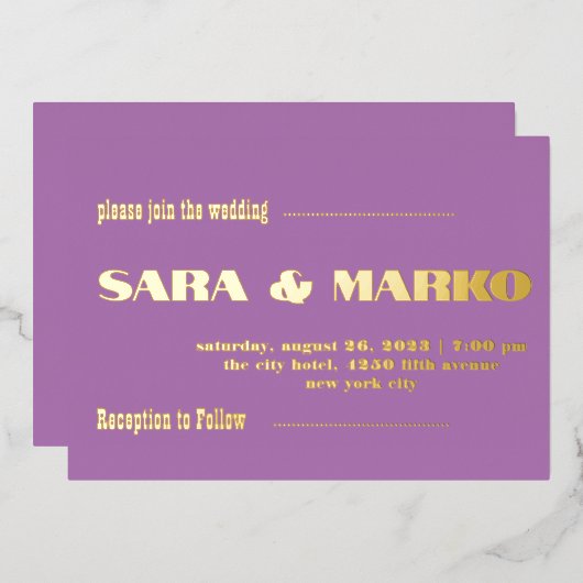 ModernTypografie | Leicht lila Folieneinladung (Vorderseite/Rückseite)