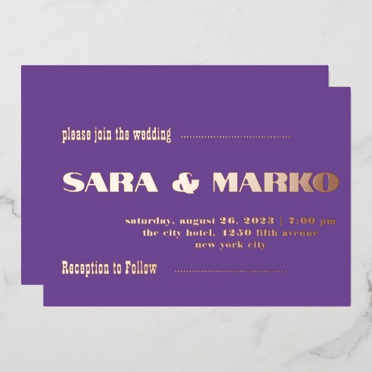 ModernTypografie | Leicht lila Folieneinladung (Vorderseite/Rückseite)