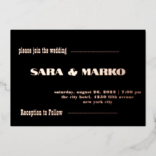 ModernTypografie | Minimalistische Hochzeit Folieneinladung (Vorderseite)