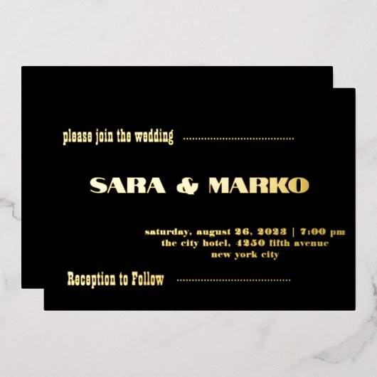 ModernTypografie | Minimalistische Hochzeit Folieneinladung (Vorderseite/Rückseite)