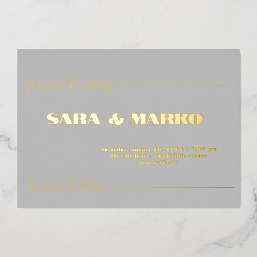 ModernTypografie | Minimalistische Hochzeit Folieneinladung (Vorderseite)