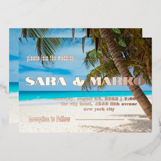 ModernTypografie | Minimalistische Hochzeit Folieneinladung (Vorderseite/Rückseite)