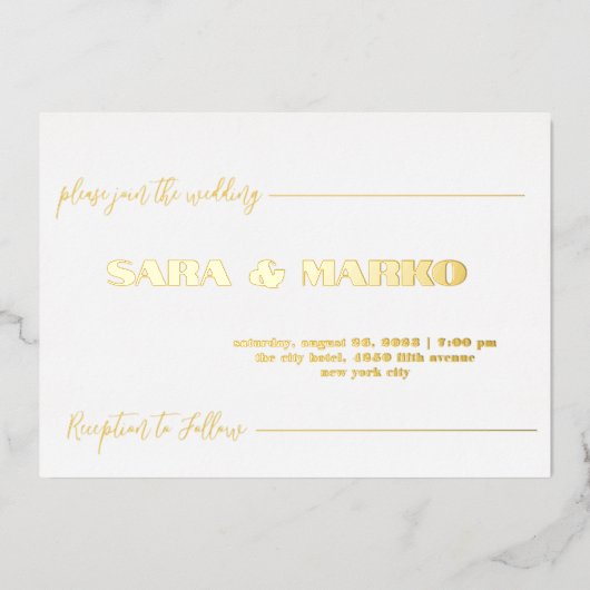 ModernTypografie | Minimalistische Hochzeit Folieneinladung (Vorderseite)