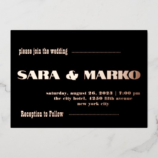 ModernTypografie | Minimalistische Hochzeit Folieneinladung (Vorderseite)