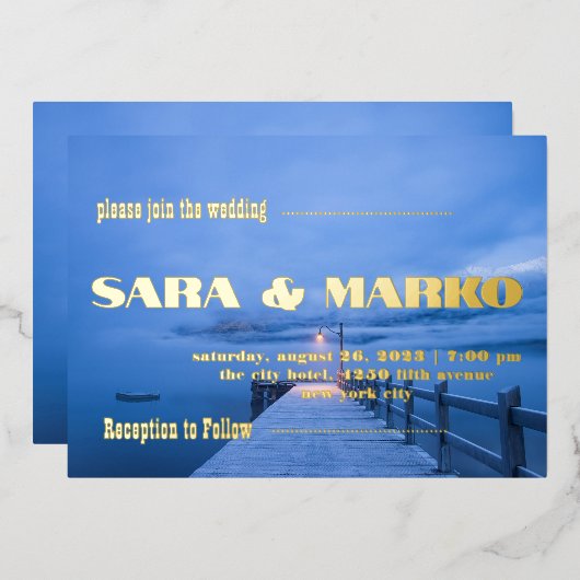 ModernTypografie | Minimalistische Hochzeit Folieneinladung (Vorderseite/Rückseite)