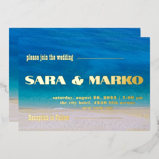 ModernTypografie | Minimalistische Hochzeit Folieneinladung (Vorderseite/Rückseite)