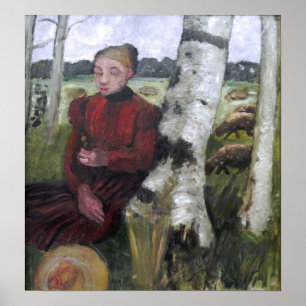 Modersohn-Becker - Mädchen an der Birke, Herde Poster