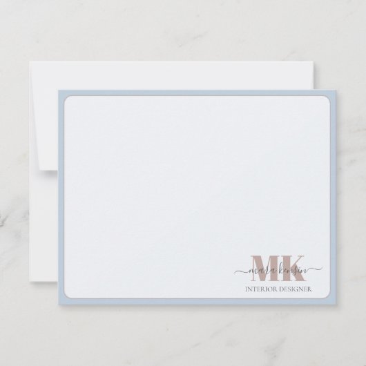 Modert Mocha Mousse Monogram Dusty Blue Mitteilungskarte (Vorderseite)