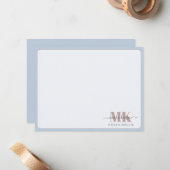 Modert Mocha Mousse Monogram Dusty Blue Mitteilungskarte (Vorderseite/Rückseite Beispiel)