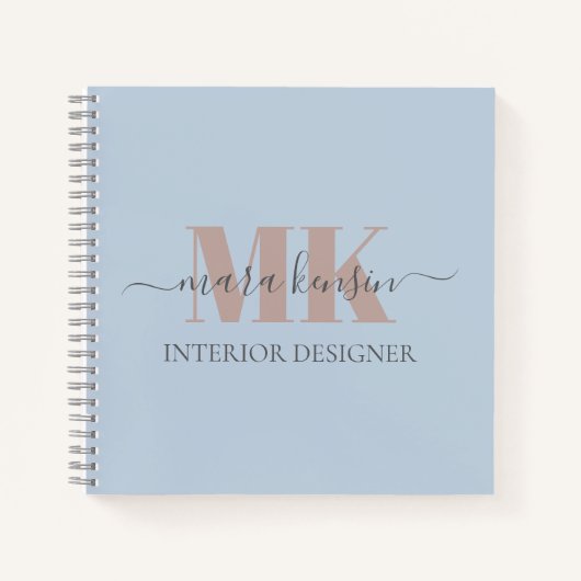 Modert Mocha Mousse Monogram Dusty Blue Notizblock (Vorderseite)