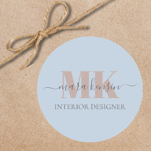 Modert Mocha Mousse Monogram Staubblau Runder Aufkleber