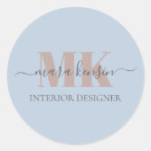 Modert Mocha Mousse Monogram Staubblau Runder Aufkleber (Vorderseite)