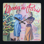 Modes De Paris. Quadratische Wanduhr<br><div class="desc">A digitally restored cover from the Modes De Paris magazine,  24th December 1948.
A fashionable clock for a stylish girl?</div>