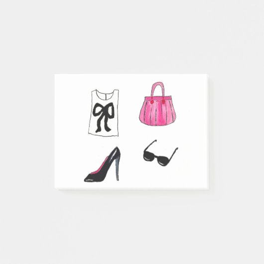 Modeschuhe Handtasche Wasserfarbe Post-it Klebezettel (Vorderseite)