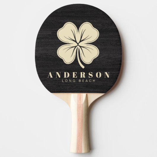 Modest Dark Wood Four Leaf Clover with Name Tischtennis Schläger (Vorderseite)