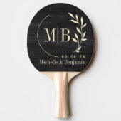 Modest Dark Wood Leaf Wedding Monogram Tischtennis Schläger (Rückseite)