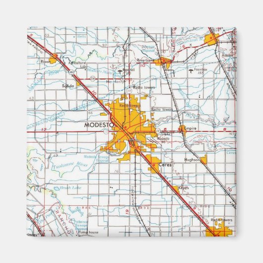 Modesto California Vintag Map Magnet (Vorne)