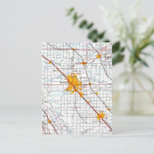 Modesto California Vintag Map Postkarte (Stehend Vorderseite)