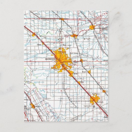 Modesto California Vintag Map Postkarte (Vorderseite)
