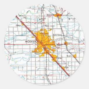 Modesto California Vintag Map Runder Aufkleber