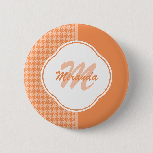 Modifiziertes Orange Hahnentrittmuster Monogramm u Button (Vorderseite)