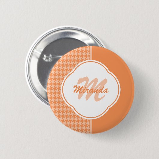 Modifiziertes Orange Hahnentrittmuster Monogramm u Button (Vorne & Hinten)