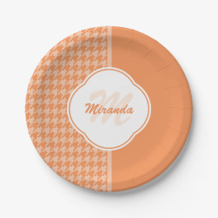 Modifiziertes Orange Hahnentrittmuster Monogramm u Pappteller
