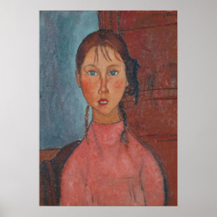 Modigliani Girl with Braids Modern Art Print Poster
