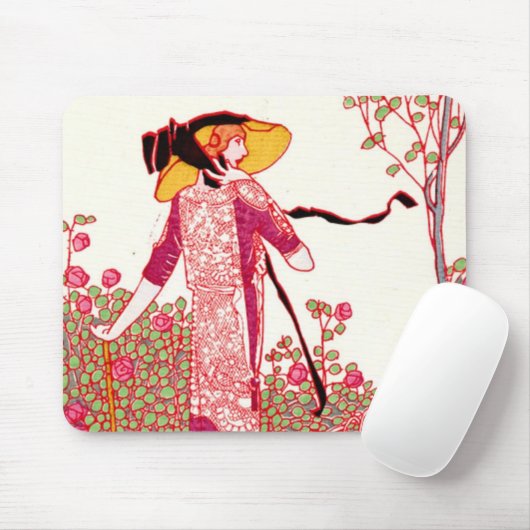 Modisch Art Déco Dame im Rose Garden Mousepad (Mit Mouse)