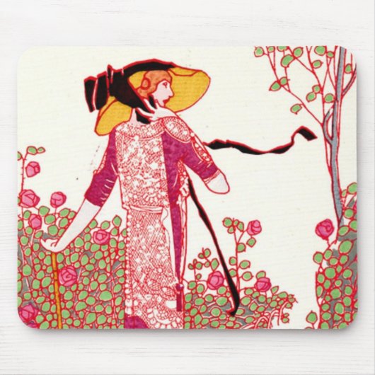 Modisch Art Déco Dame im Rose Garden Mousepad (Vorne)