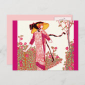 Modisch Art Déco Dame im Rose Garden Postkarte (Vorne/Hinten)