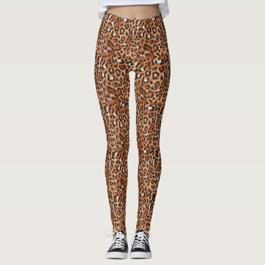 Modisch, fierce, braun, weiß und schwarz Leopard Leggings (Vorderseite)