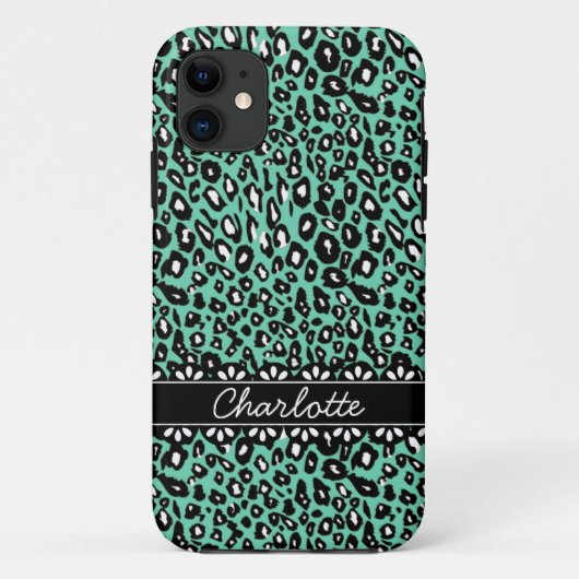 Modisch geprägter Minze Leopard Print and Lace Case-Mate iPhone Hülle (Rückseite)