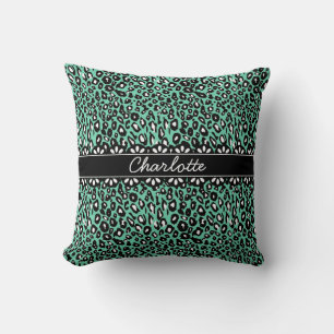Modisch geprägter Minze Leopard Print and Lace Kissen