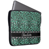 Modisch geprägter Minze Leopard Print and Lace Laptopschutzhülle (Vorne Rechts)
