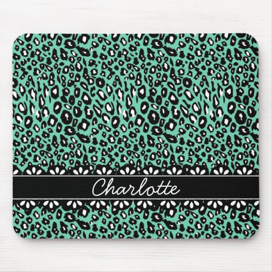 Modisch geprägter Minze Leopard Print and Lace Mousepad (Vorne)