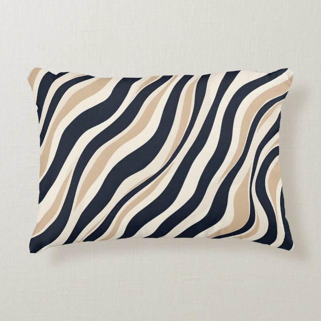 Modisch-neutrales Wavy-Creme-Kohle-Abstract-Design Dekokissen (Vorderseite)
